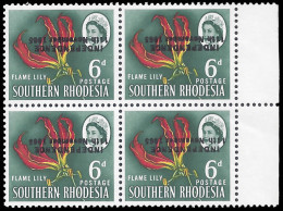 Rhodesia 1966 6d Binda Forgery Ovpt Inverted & Shifted Block - Autres & Non Classés