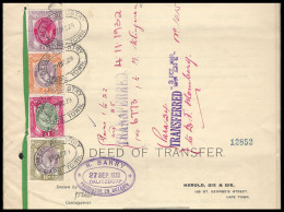 South Africa Revenues 1929 Transfer Deed KGV To £10 - Unclassified