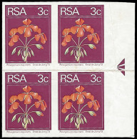 South Africa 1974 3c Geranium Imperf Arrow Block - Unclassified