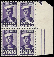 South Africa 1942 Bantam 2d Line On Cap Variety In Block - Sin Clasificación