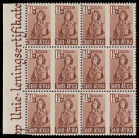 South Africa 1942 Bantam 1Â½d Mixed & Misplaced Roulettes Block - Unclassified