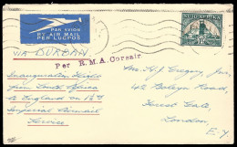 South Africa 1937 Empire Airmail First Flight "All-Up" 1Â½d Rate - Aéreo