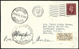 South Africa 1937 Clouston & Kirby Green London - Cape, Signed - Airmail