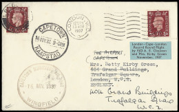 South Africa 1937 Clouston & Kirby Green Roundtrip Cover - Airmail