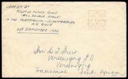 South Africa 1936 Schlesinger Air Race Tommy Rose Personal Cover - Airmail