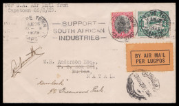 South Africa 1929 Union Airways Cape Town To Durban Pilot Signed - Unclassified