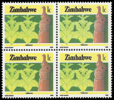 Zimbabwe 1985 1c Tobacco Black Printing Doubled Block - Zimbabwe (1980-...)