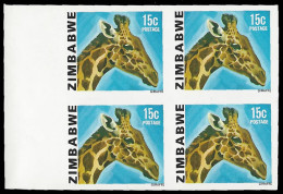 Zimbabwe 1980 15c Giraffe Imperforate Block - Zimbabwe (1980-...)