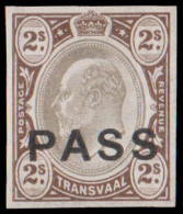 Transvaal Revenues 1902 Pass Stamps KEVII 2/- Imperf Proof - Transvaal (1870-1909)