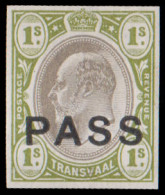 Transvaal Revenues 1902 Pass Stamps KEVII 1/- Imperf Proof - Transvaal (1870-1909)