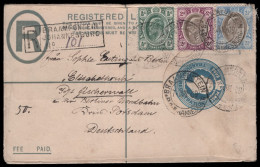 Transvaal 1909 KEVII Franking Registered Braamfontein To Germany - Transvaal (1870-1909)