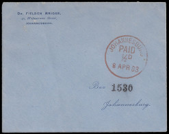 TRANSVAAL 1903 DR BRIGGS PRINTED ENVELOPE, LOCAL JOHANNESBURG - Transvaal (1870-1909)