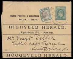 Transvaal 1903 KEVII Printed Wrapper To Switzerland - Transvaal (1870-1909)