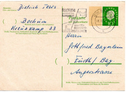74875 - Bund - 1961 - 10Pfg Heuss III GAAntwKte (Frageteil) M Breit Fluor-Zudruck BOCHUM - ... -> Fuerth - Storia Postale