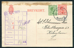 1921 Denmark 5+10ore Stationery Brevkort Postcard, Odense Martofte Railway - Copenhagen  - Briefe U. Dokumente