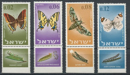 ISRAEL 1965 ** Butterflies. TAB MNH ** Yvert 300-303 Scott 304-307 - Unused Stamps (with Tabs)