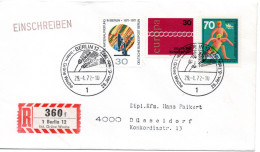 74883 - Bund - 1972 - 70Pfg DLRG MiF A R-Bf BERLIN - ... GRUENE WOCHE -> Duesseldorf, M So-R-Zettel - Brieven En Documenten