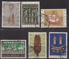 Arts Populaires - GRECE - Lyre Crétoise, Icone, Broderie, Quenouille, Collier - N° 901-904-906-907-908-909 - 1966 - Used Stamps