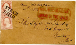 ETATS UNIS - STEAM SHIP / 3C FRANKLIN X 2 + VIA NICARAGUA AHEAD OF THE MAIL - CERTIFICAT ROUMET - Storia Postale