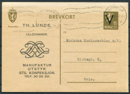 1941 Norway 15ore "V" Overprint Stationery Brevkort Postcard, Lillehammer - Oslo - Cartas & Documentos