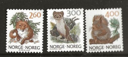 Norway 1989 Nature:  Red Fox (Vulpes Vulpes), Stoat (Mustela Erminea), Red Squirrel (Sciurus Vulgaris), Mi  1009-11 MNH - Ongebruikt