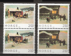 Norway Norge 1983  Christmas, Paintings Of Ender And Wentzel   Mi 894-895 Two Pairs MNH(**) - Unused Stamps