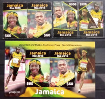 Jamaica 2016, Summer Olympic Games In Rio De Janeiro - Medal Winners, MNH S/S, Stamps Strip And Stamps Set - Jamaica (1962-...)