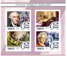 101 - FRANC-MAÇONNERIE (MASONIC)  GUINÉE : Washington - CHURCHILL - Mark TWAIN - ROOSEVELT : Feuillet Maçonnique - Francmasonería