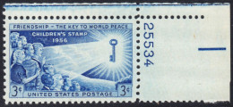 !a! USA Sc# 1085 MNH SINGLE From Upper Right Corner W/ Plate-# 25534 - Children's Issue - Neufs