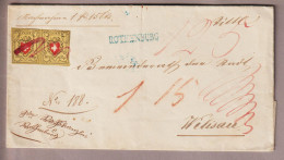 CH Rayon Nachnahmebrief 1854-04-06 Von Rothenburg Blauer Stabstempel Nach Willisau Mit Rayon II Paar Stein D-Lo 14,15 - Cartas & Documentos