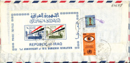 Iraq Air Mail Cover Sent To Denmark With Souvenir Sheet And Stamps On The Backside Of The Cover - Iraq