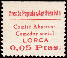 Murcia - Guerra Civil - Em. Local Republicano - Lorca - Allepuz * 26b - Variedad Coma Después De "Popular" - Spanish Civil War Labels