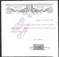 Fatura Recibo Escola Pittea,1921. Datilografia E Taquigrafia. Stamp Fiscal $03. Receipt Invoice From Pittea School 1921 - Cartas & Documentos