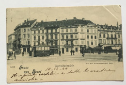 GRUSS AUS BASEL - CENTRALBAHNPLATZ 1899 TRAM + INSEGNE - VIAGGIATA FP - Basel