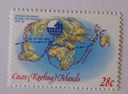 COCOS ISLANDS 1980 .Opération Drake Carte Avec Route Suivie Par Drake  . Neuf - Kokosinseln (Keeling Islands)
