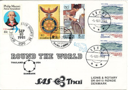 Denmark Round The World Flight SAS & Thai Refugee Help Children In Thailand With US -Thai And Denmark Stamps On The Cove - Cartas & Documentos