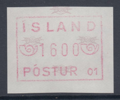 Island Frama-ATM  1.Ausgabe Aut.-Nr. 01 Graulila Wert 1600 ** - Viñetas De Franqueo (Frama)