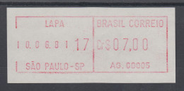 Brasilien FRAMA-ATM AG.00005, Wert 07,00 Cr$, Druckdatum 10.06.81 Von VS **  - Vignettes D'affranchissement (Frama)