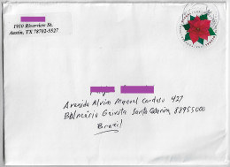 USA 2021 Cover From Austin To Balneário Gaivota Brazil Stamp Flower Poinsettia Global Forever - Covers & Documents