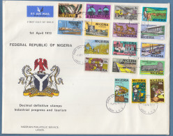 Nigeria 1973 Freimarken Mi.-Nr. 273-289 Auf  Ersttagsbrief / FDC Stempel 1.4.73 - Nigeria (1961-...)