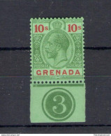 1921-31 Grenada - Stanley Gibbons N. 134, 10 Scellini Green And Red Emerald - Plate Number - MNH ** - Sonstige & Ohne Zuordnung