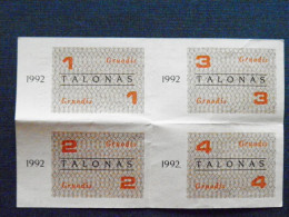 4 Talonas Not Cuted 1992 Lithuania December - Lithuania