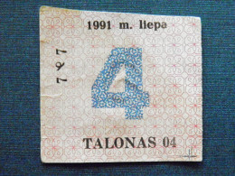 4 Talonas Lithuania Food Coupon 1991 July - Lituanie