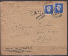 Marianne De Dulac  4F Out X 2 Y.T.695   Sur Lettre 1945 De AUBERVILLIERS   Pour  MILAN  Italie - 1944-45 Maríanne De Dulac