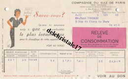 75 0029 PARIS SEINE 1937 - Cie Du Gaz De Paris Publicité Gaz Combustible Le Plus Économique Rue Condorcet à M. TOUTAIN - Elektrizität & Gas