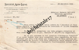 75 0797 PARIS SEINE 1944 Sté ALFA-LEVAL ( Pièces Pour Écrémeuse ) Rue Charles V Dest. M. BAILLEUX Machines Agricoles - 090: Extremely Fine