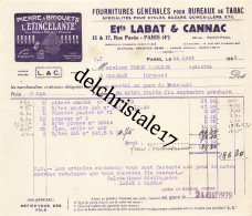 75 1223 PARIS SEINE 1929 Fournitures Bureau De Tabac Éts LABAT CANNAC Pierre à Briquet L'ETINCELANTE Rue Pavée à TONDU - Documents