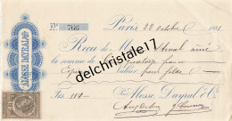 75 1127 PARIS SEINE 1881 Reçu De M. STIVAL Ainé Épices Pour Éts ALOSSE DAYRAL & Co - Lettres De Change