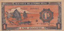 French Indochina 1 Piaster 1942  Orange Saigon !!! - Indocina