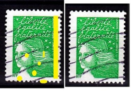 Variété Avec Petites Taches Fluorescentes Sur Timbre Sans Valeur Vert Marianne De LUQUET Oblitéré N°3535A - 1997-2004 Maríanne Du 14 Juillet